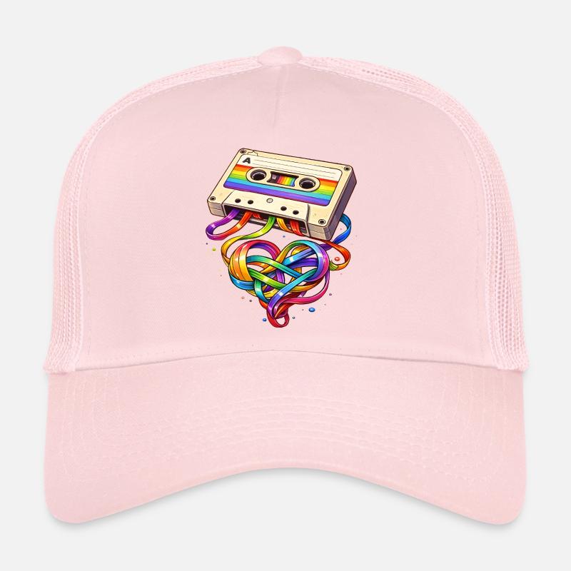 Retro Kassette mit Regenbogen Herzband Trucker Cap