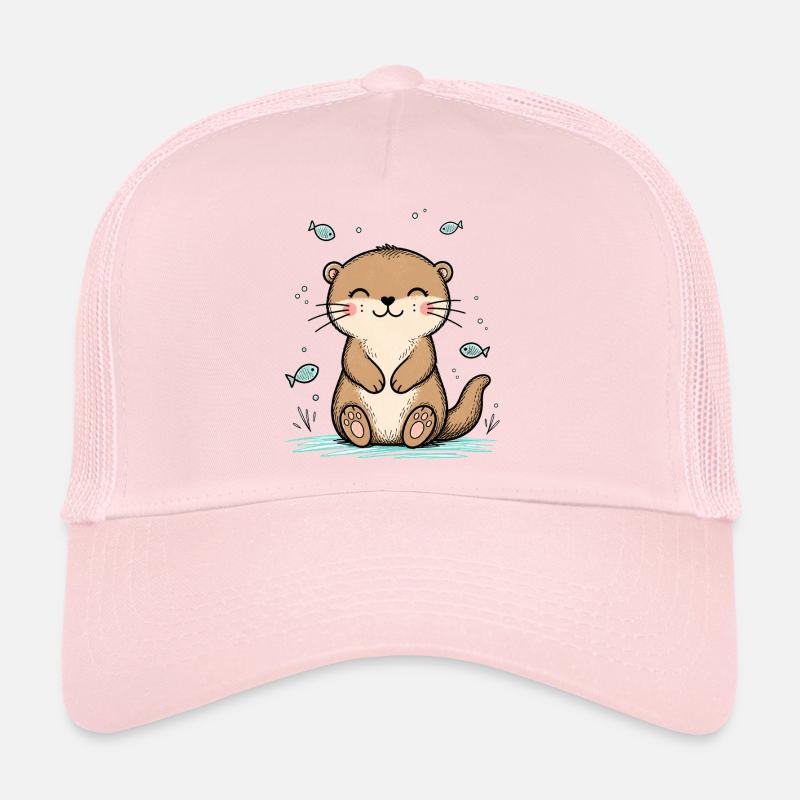 Happy Doodle Otter - Trucker Cap - pale pink