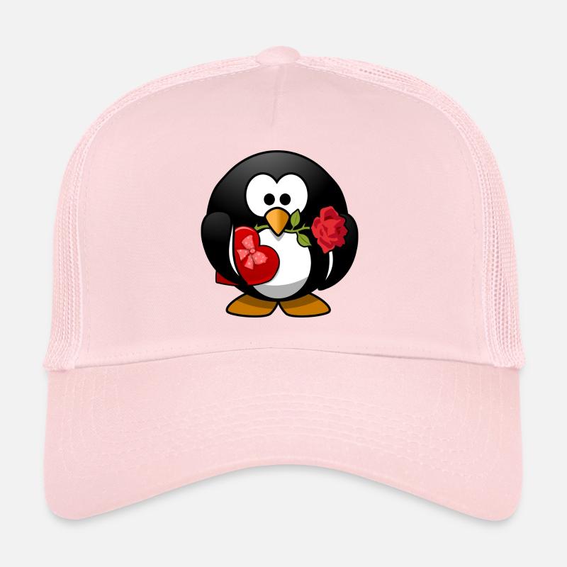 Lustiger Valentinstag-Pinguin mit Rose und Herz Trucker Cap