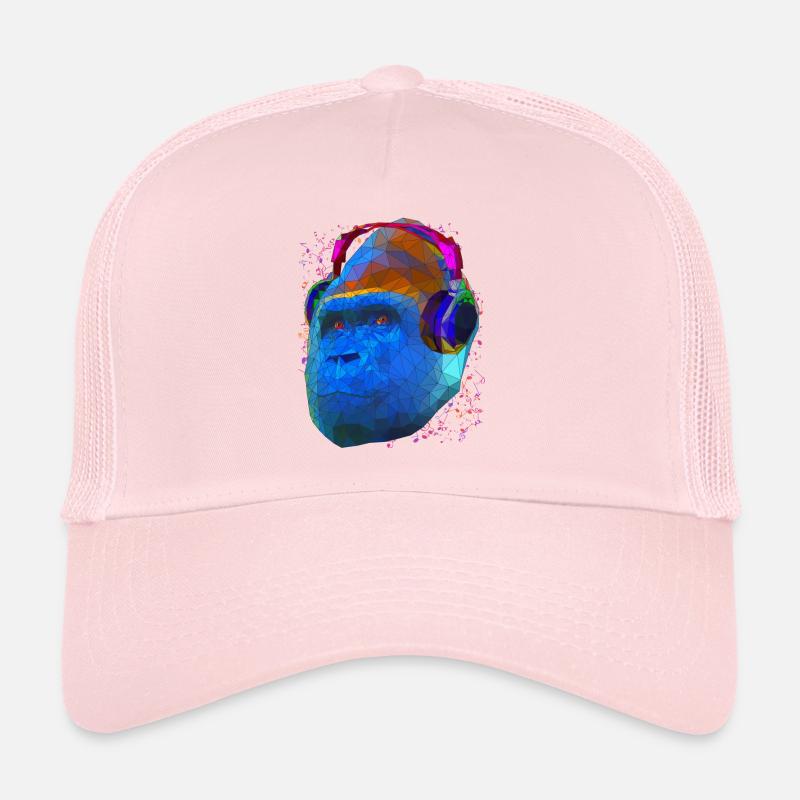 Gorilla mit Kopfhörern Low Poly Pop Art Kunst Trucker Cap