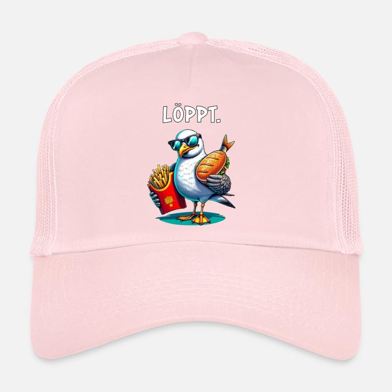 LÖPPT Möwe – Pommes & Fischbrötchen Cartoon - Trucker Cap - Hellrosa