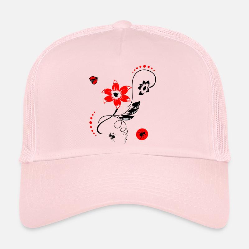 Fleur d’été avec coccinelle et fourmis Casquette trucker 
