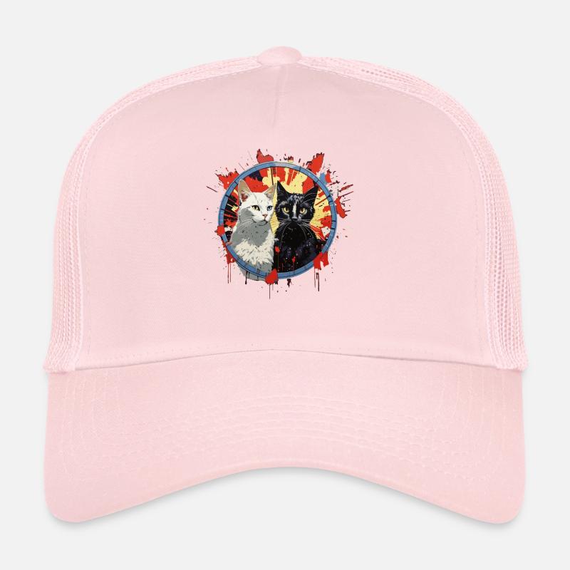 Black and White Cat Boxing Match Boxing - Trucker Cap - pale pink