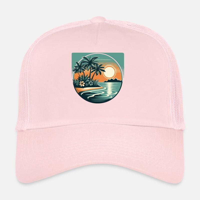 plage, palmier, coucher de soleil, vacances Casquette trucker 