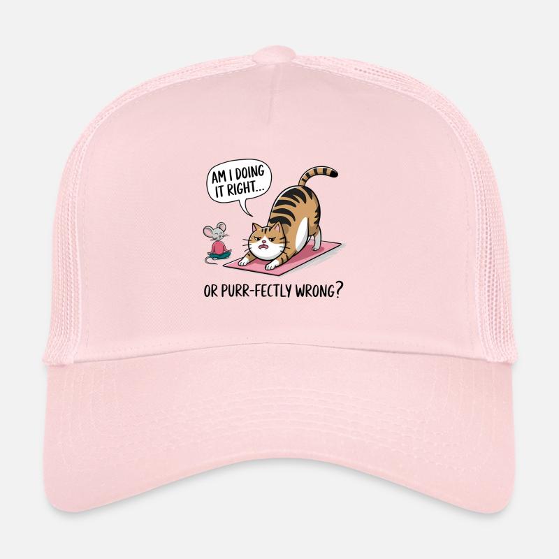 Lustige Katze Yoga Spruch – „Am I Doing It Right?“ Trucker Cap