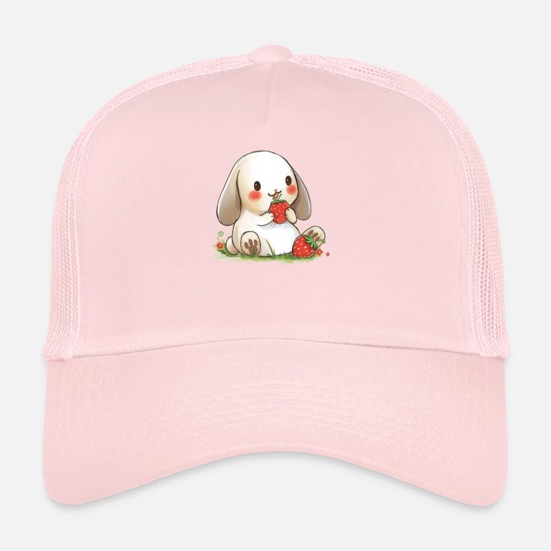 Lapin mignon avec une collation à la fraise Casquette trucker 