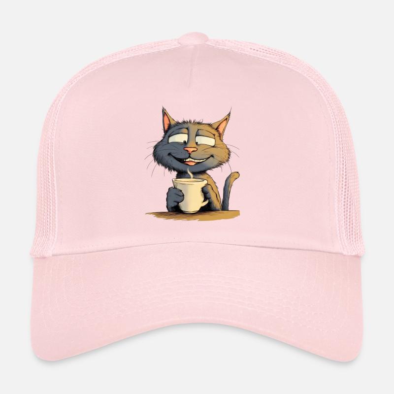 Chat satisfait avec du café - Style BD Casquette trucker 