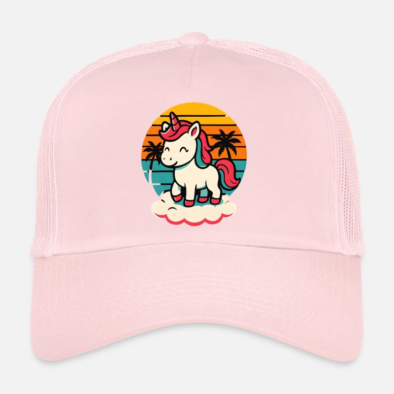 Retro Unicorn Shirt Sunset Palm Trees Cloud - Trucker Cap - pale pink
