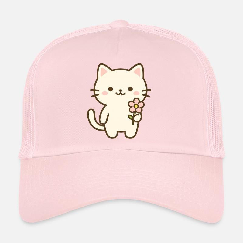 Chat mignon avec fleur - Casquette trucker  - rose pâle