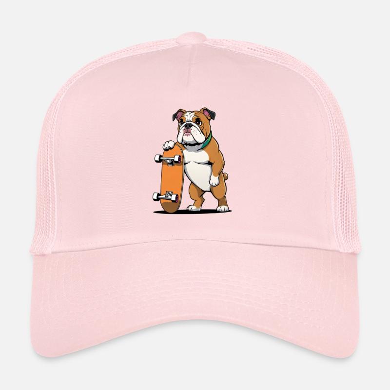 Bullenhündchen mit Skateboard Trucker Cap