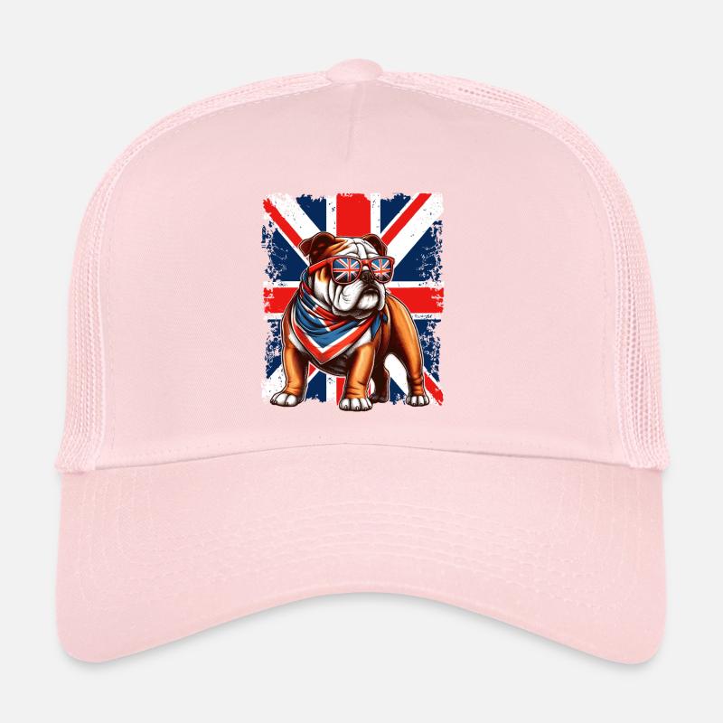 Bouledogue avec accessoires de drapeau britannique Casquette trucker 
