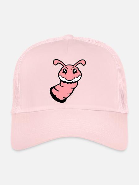 La chenille jette un œil hors du trou et sourit au doux ver, une bande dessinée amusante - Casquette trucker  - rose pâle - Devant
