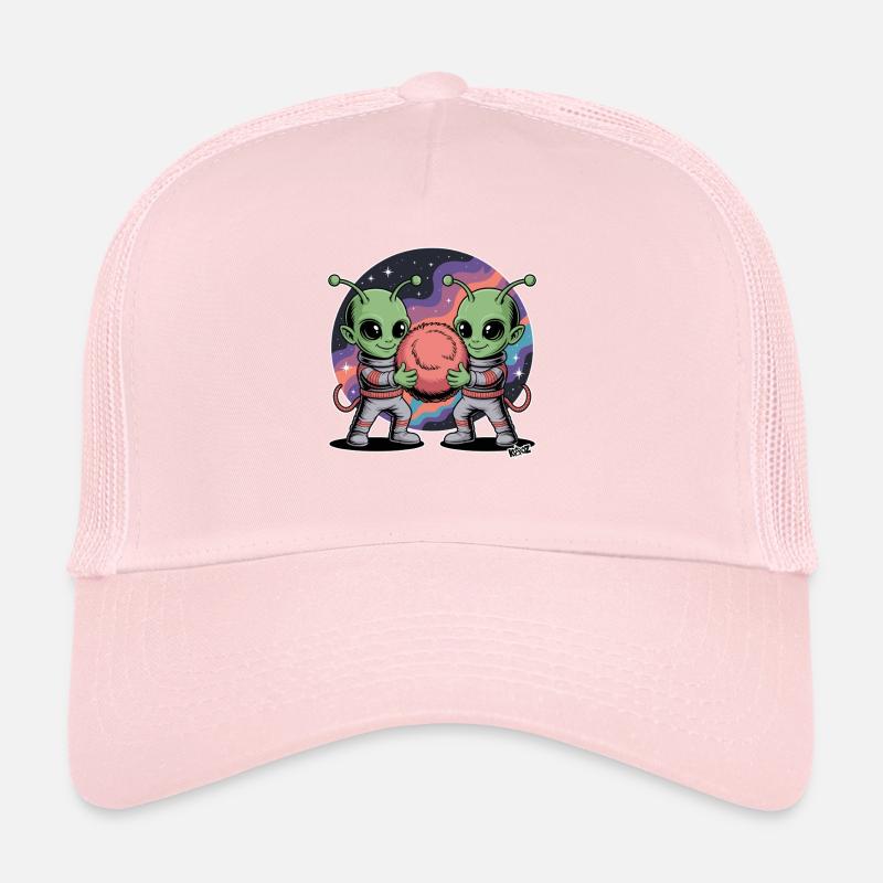 Außerirdischer Astronaut umarmt kosmischen Ball Trucker Cap