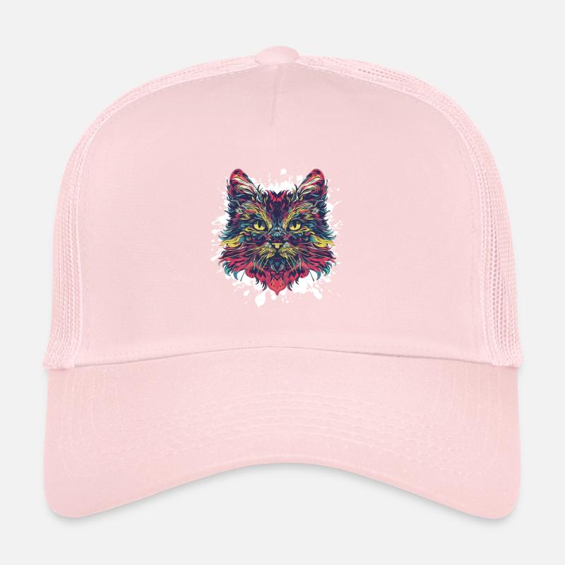 Portrait de chat coloré Casquette trucker 