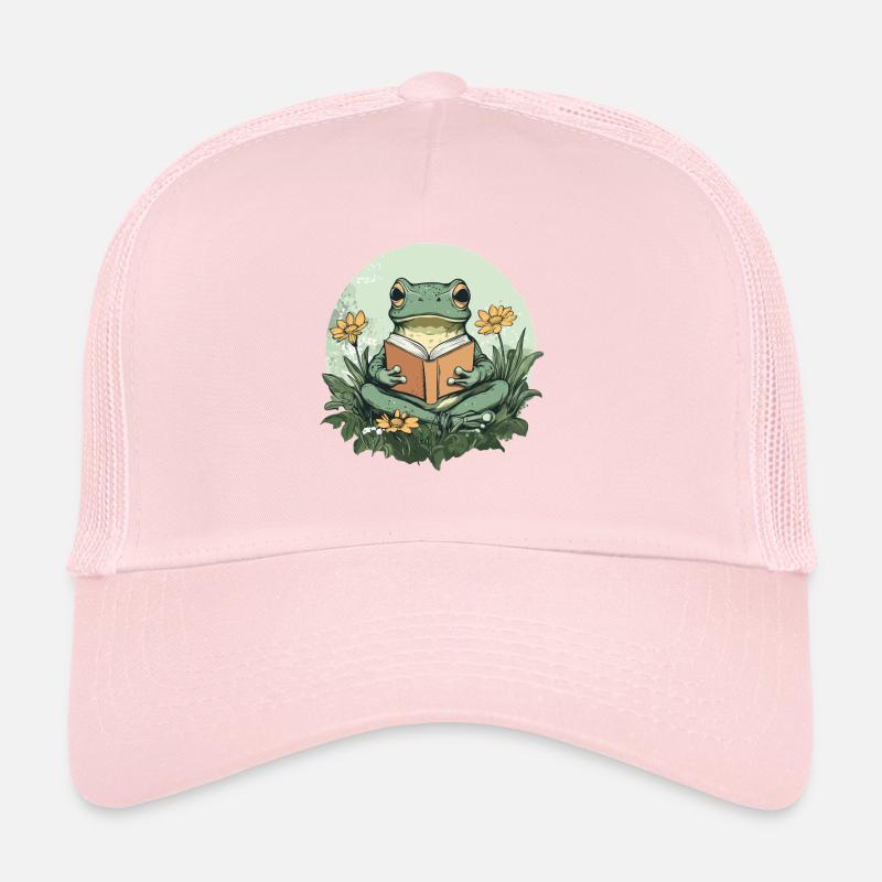 Grenouille lit un livre dans une mer de fleurs Casquette trucker 