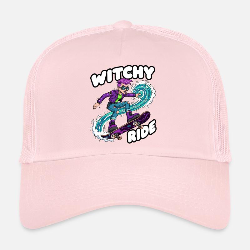 Witchy Ride Skateboard-Animation Trucker Cap