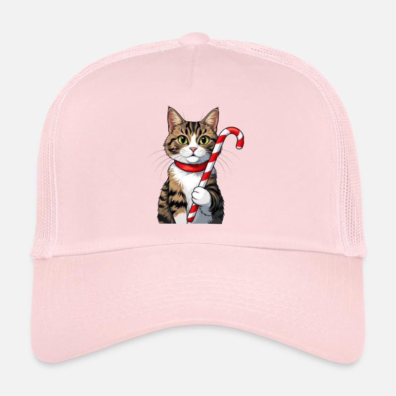 Winter cat with candy cane Trucker Cap