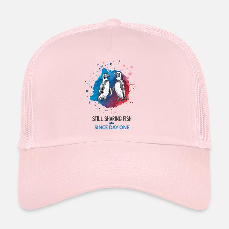 Still Sharing Fish – Funny Penguin Couple Shirt Trucker Cap