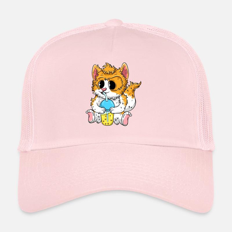 Chat mignon avec du thé à bulles - Casquette trucker  - rose pâle