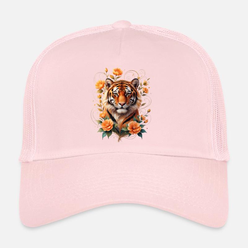 Tigre avec des vrilles de fleurs ornement Casquette trucker 