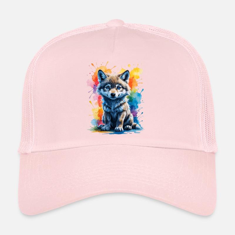 Aquarell-Wolfswelpe im Farbsplash Trucker Cap