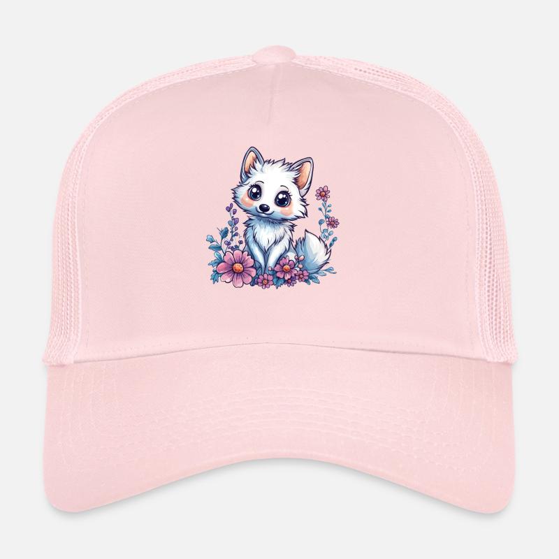 Renard arctique mignon dans une mer de fleurs Casquette trucker 