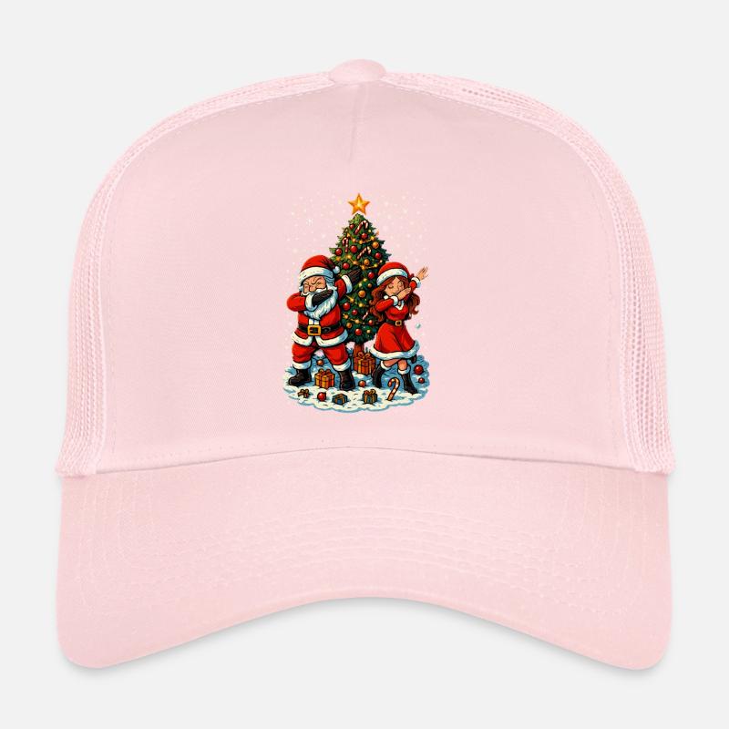 Dabbing Père Noël et Mère Noël devant le sapin de Noël - Casquette trucker  - rose pâle