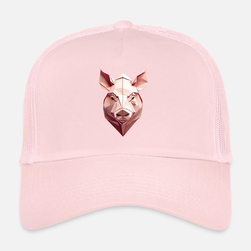 Low-Poly Schwein Kopf Pink Trucker Cap