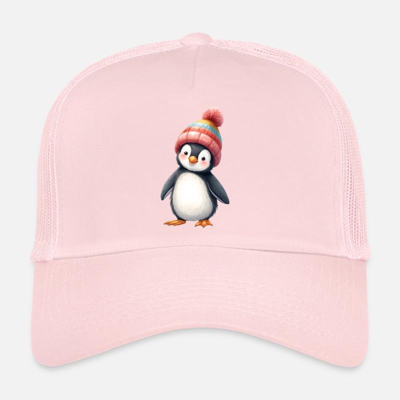 Pinguin mit bunter Wintermütze - Trucker Cap - Hellrosa