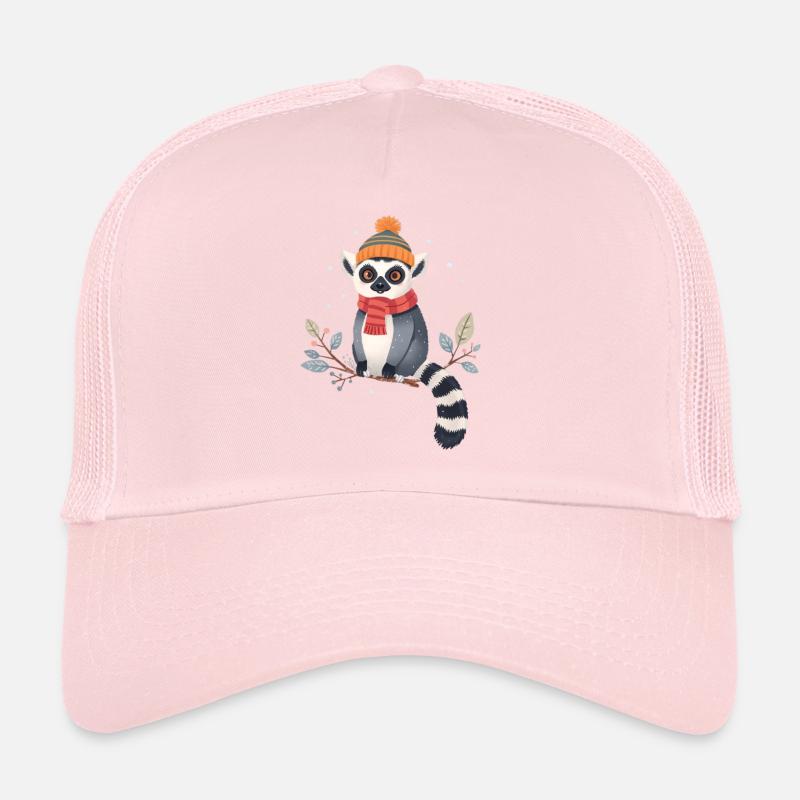 Lémurien d’hiver avec chapeau et écharpe Casquette trucker 