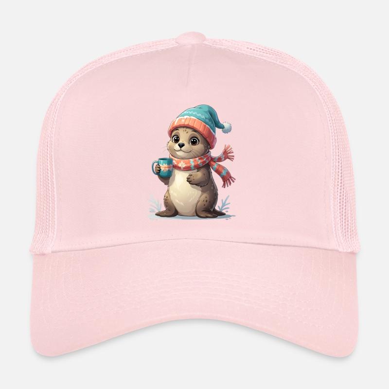 Loutre d’hiver avec coupe et écharpe Casquette trucker 
