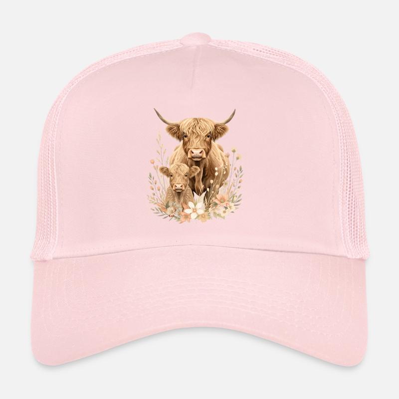 Kühe Kalb im Blumensaum - Trucker Cap - Hellrosa