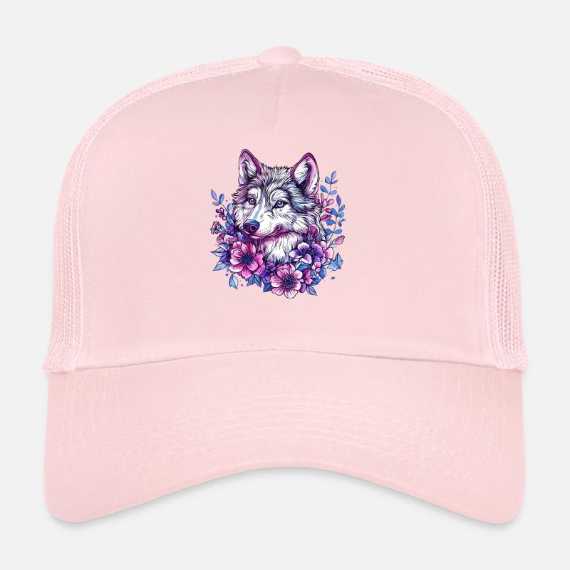 Loup fleur : explosion de couleurs dans la couronne de fleurs Casquette trucker 