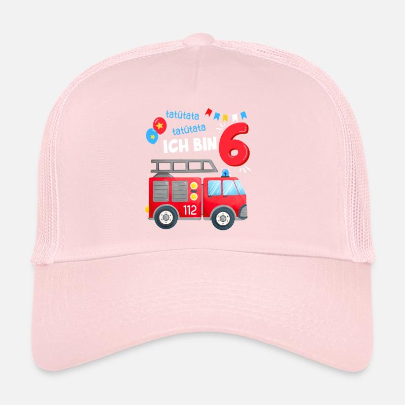 Ich bin 6 Feuerwehr Geburtstag 6 Junge - Trucker Cap - Hellrosa