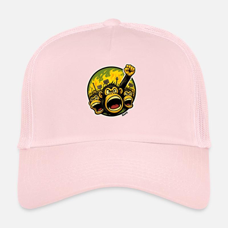 Angry Primates Monkeys Protest Cartoon Trucker Cap