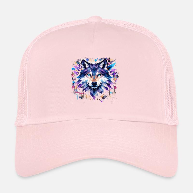 Graffiti de loup polygonal – Art urbain coloré de tête de loup Casquette trucker 