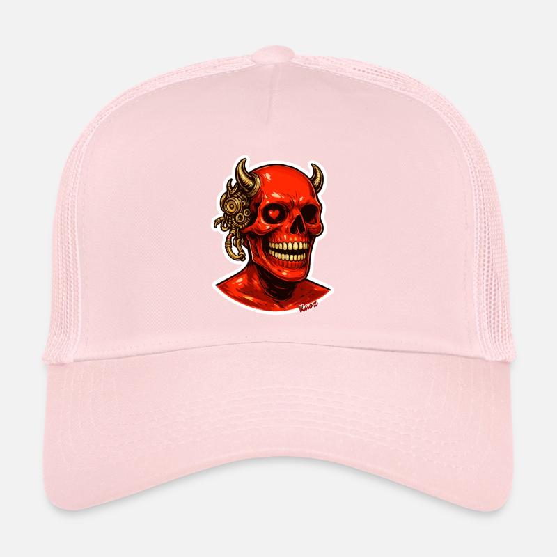 Crâne rouge dans un look cyber hybride Casquette trucker 