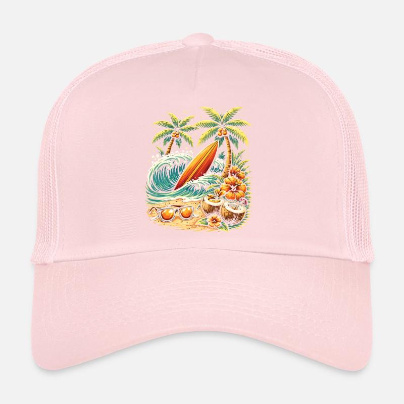 Illustration de planche de surf sur la plage Casquette trucker 