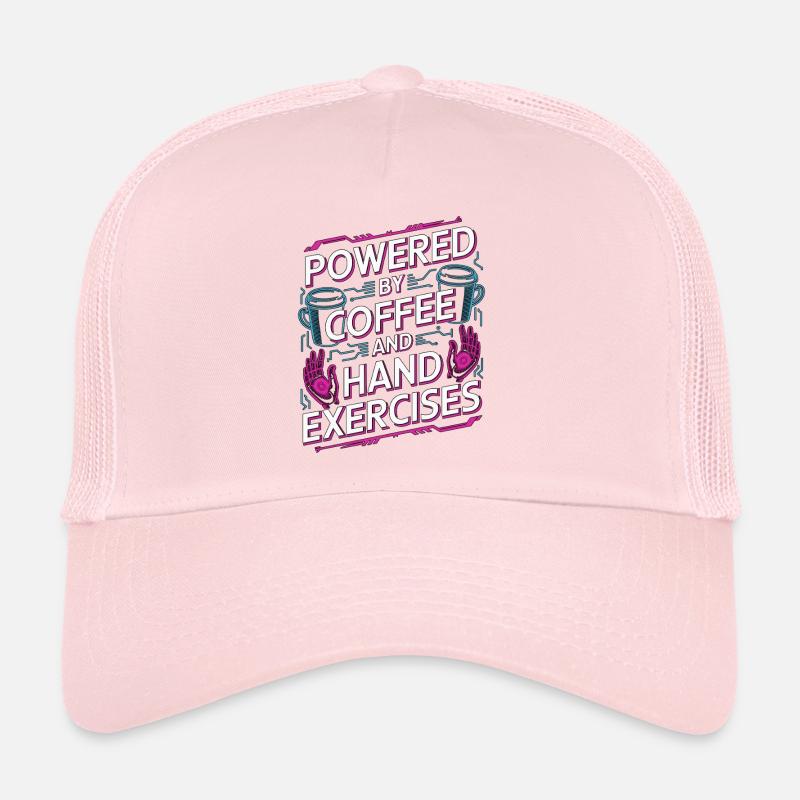 Hand Therapist Powered By Coffee And Health Worker Trucker Cap