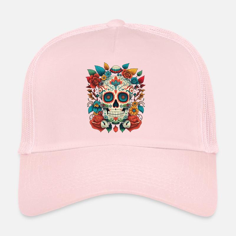 Fleurs Cinco De Mayo, Crâne de sucre mexicain Casquette trucker 