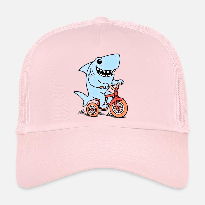 Blue shark on bicycle Trucker Cap