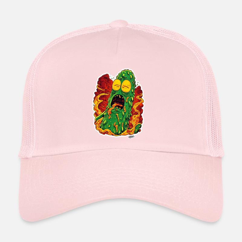 Fiery Meltdown Pickle Monster Trucker Cap