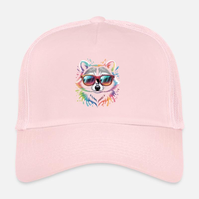 Raton laveur coloré avec des lunettes de soleil Casquette trucker 