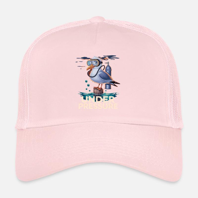 Under pressure seagull with diving mask diver humor Trucker Cap