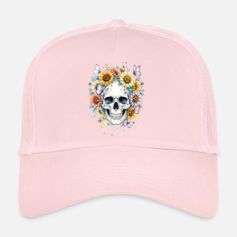 Crâne de fleur dans une couronne de soleil de tournesol Casquette trucker 