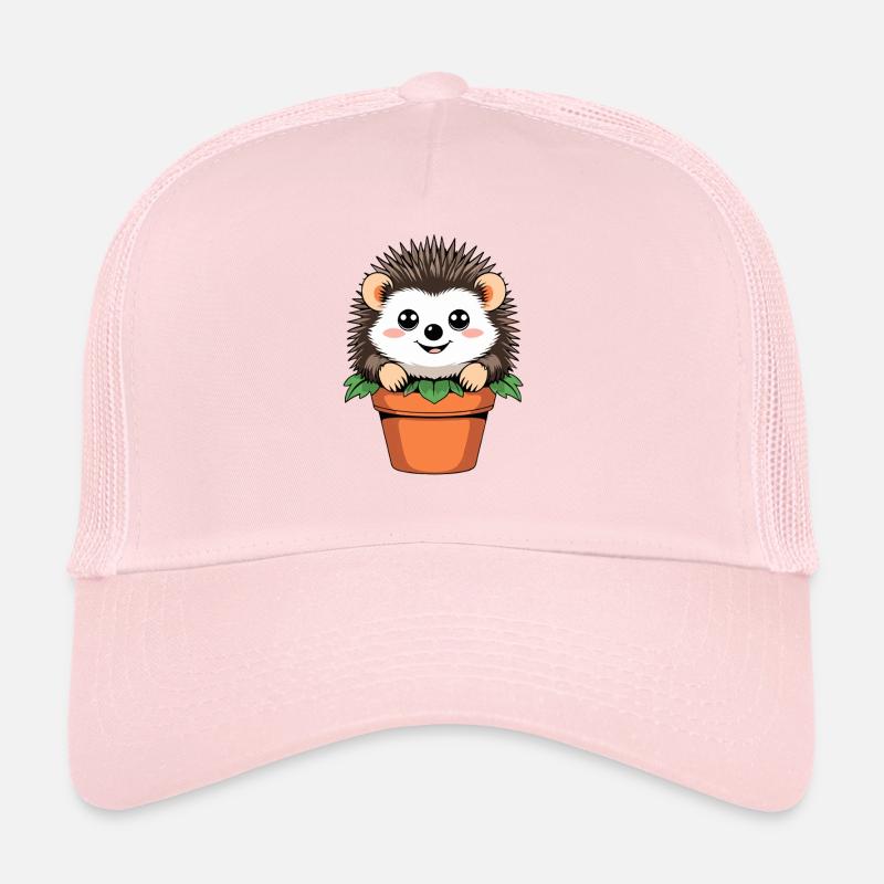 Petit hérisson de jardin en pot Casquette trucker 