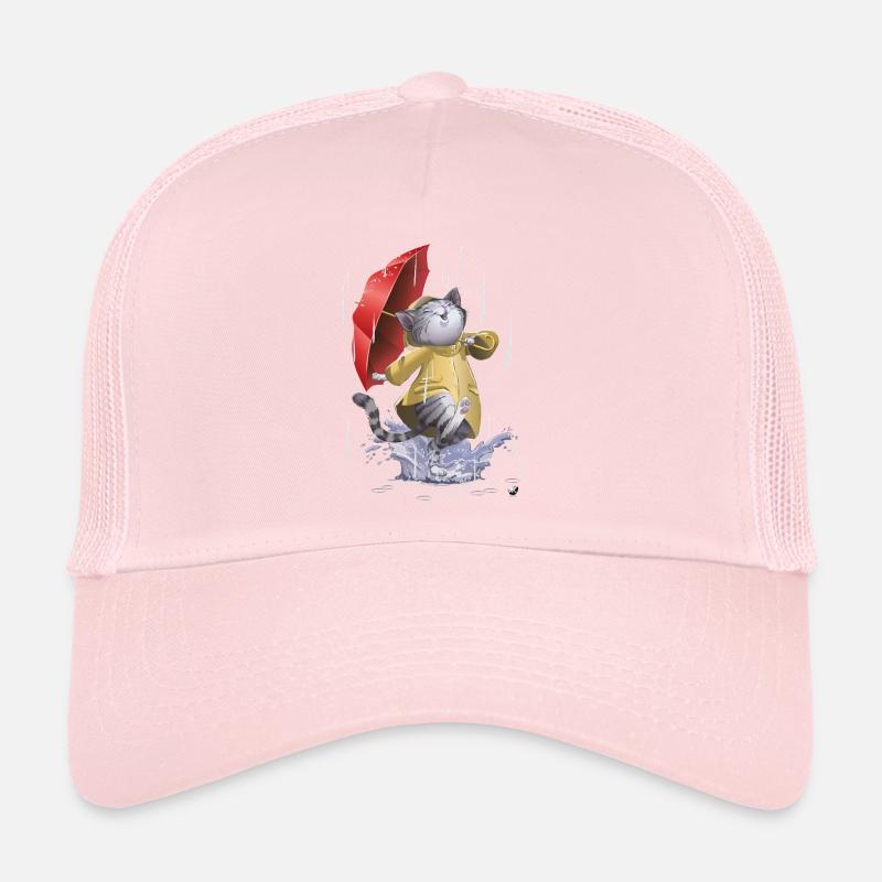 Chat en imperméable et parapluie Casquette trucker 