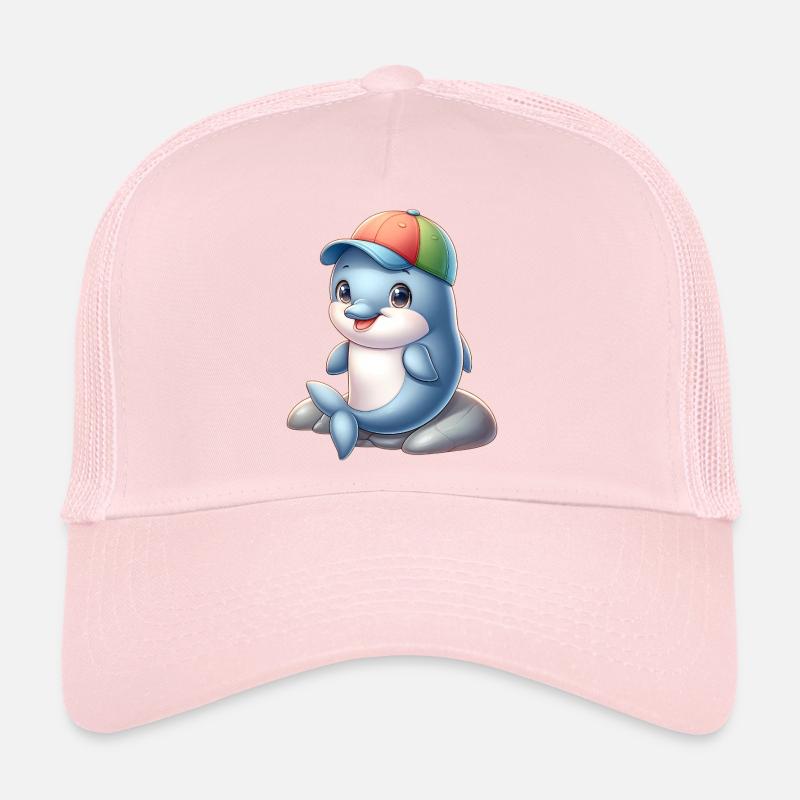 Dauphin joyeux avec un bonnet arc-en-ciel Casquette trucker 