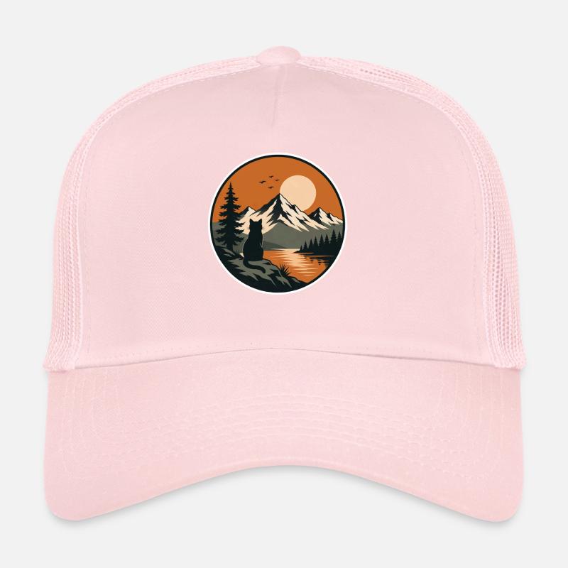 Bergsee mit Katze Silhouette Trucker Cap