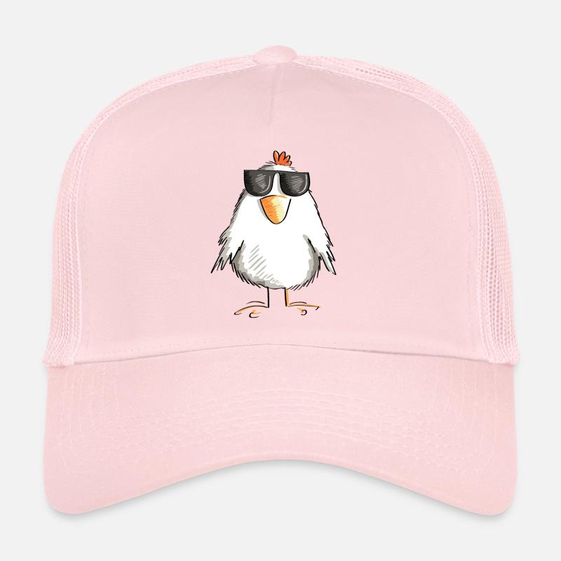 Chicken with cool sunglasses - rooster - goose - Trucker Cap - pale pink